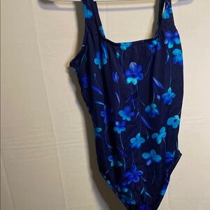 Lands' End Women's One Piece Swimsuit - Navy with Blue Floral